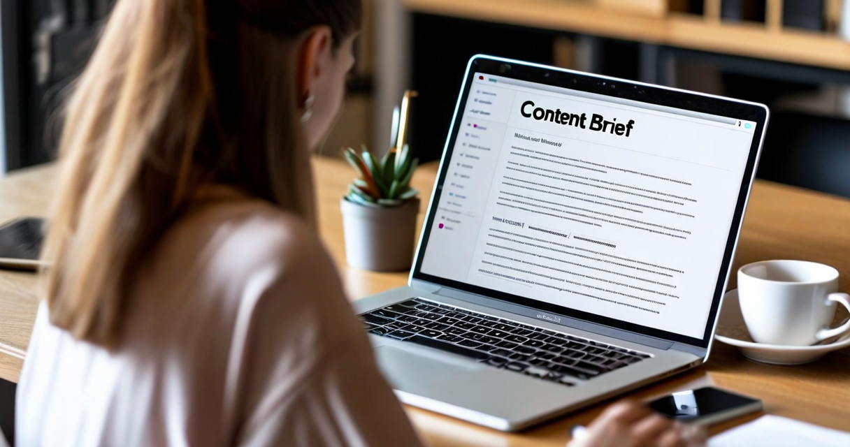 Clean content brief document with clear sections on screen