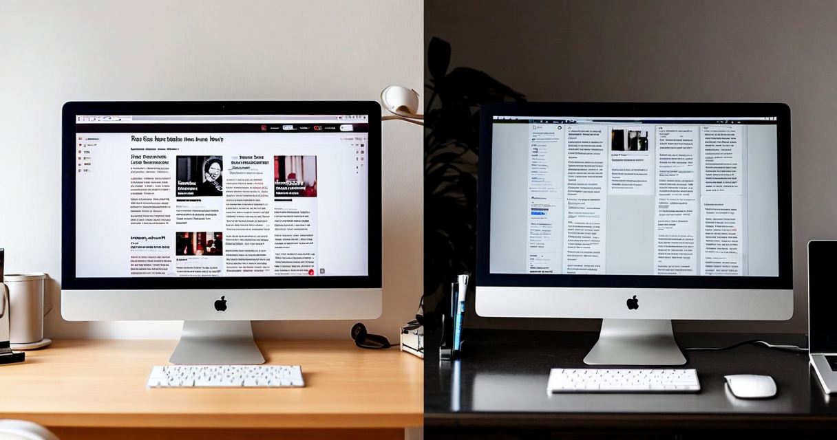 Split-screen showing long article and short social post